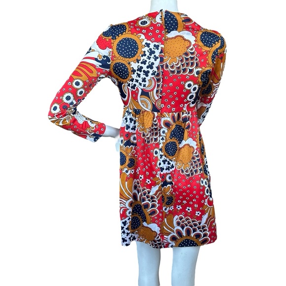 Vintage 60s 70s Mod Boho Floral Print Babydoll Mini Dress Size 9 JR - Picture 6 of 8